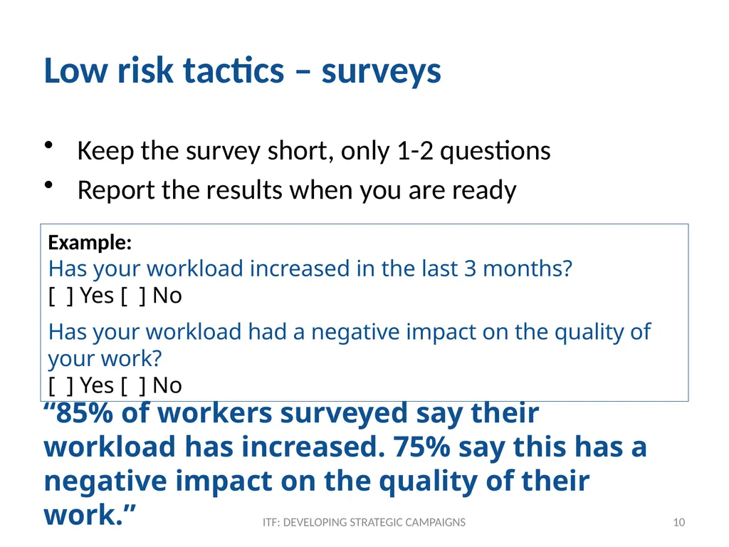 TACTICS ITF: Developing strategic campaigns Module - slide 10 of 20
