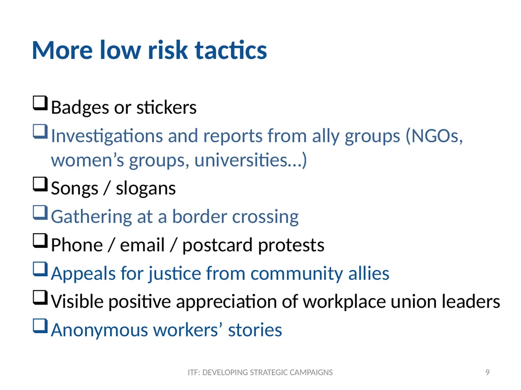 TACTICS ITF: Developing strategic campaigns Module - slide 9 of 20