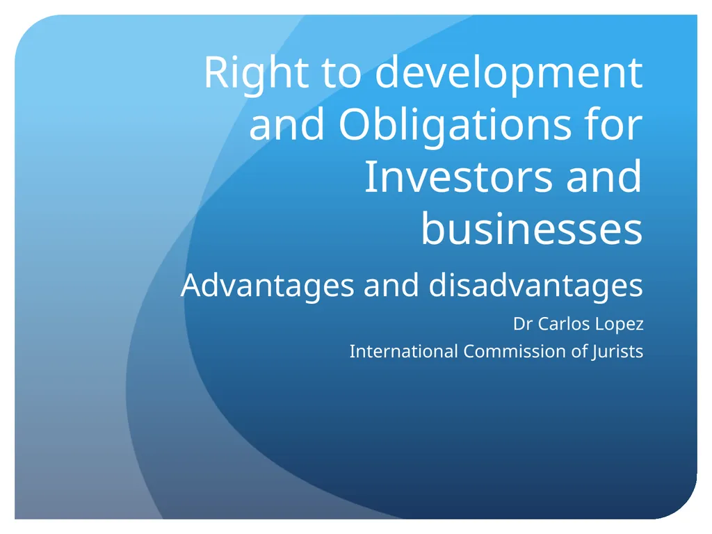 Right to development and Obligations for Investors - slide 1 of 7