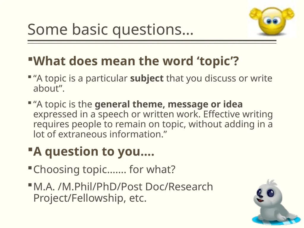 Choosing a Topic Intensive Regular Program EAW - - slide 3 of 20