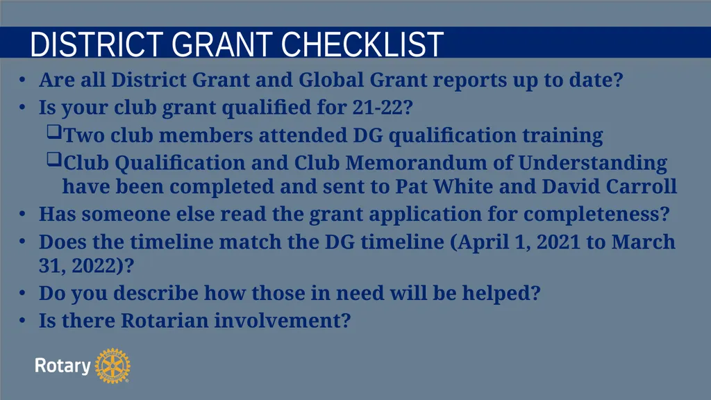 TITLE D6780 Grant Qualification & Management - slide 42 of 58