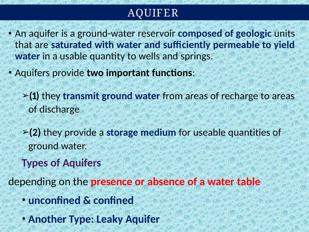 GROUND WATER DEFINITION OF GROUND WATER - slide 7 of 34