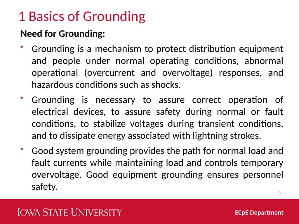 Distribution System Grounding Dr. Zhaoyu Wang 1113 - slide 3 of 27