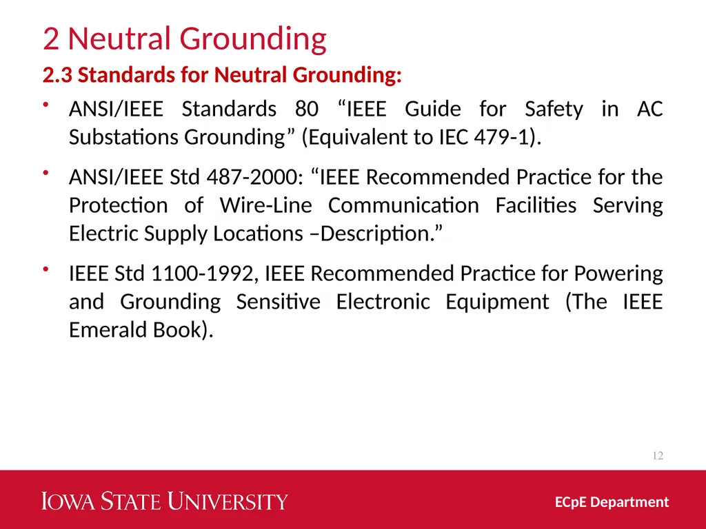 Distribution System Grounding Dr. Zhaoyu Wang 1113 - slide 12 of 27