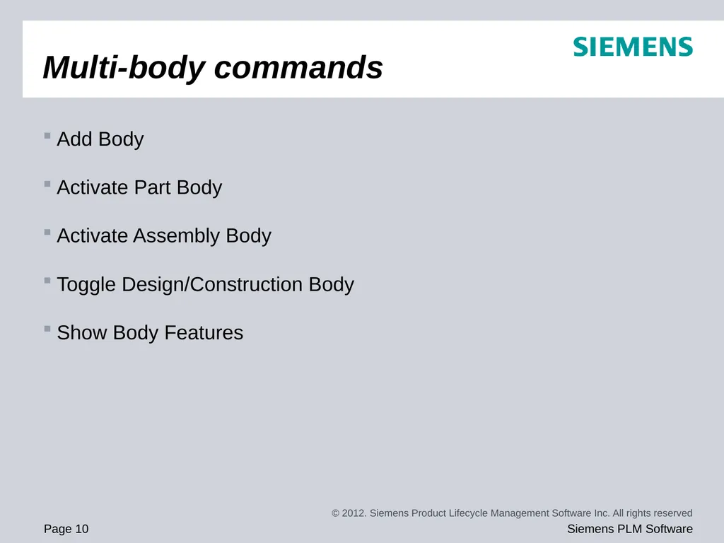 Solid Edge ST5 Training Multi-body modeling - slide 10 of 16