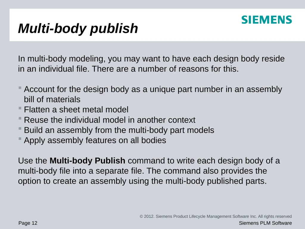 Solid Edge ST5 Training Multi-body modeling - slide 12 of 16
