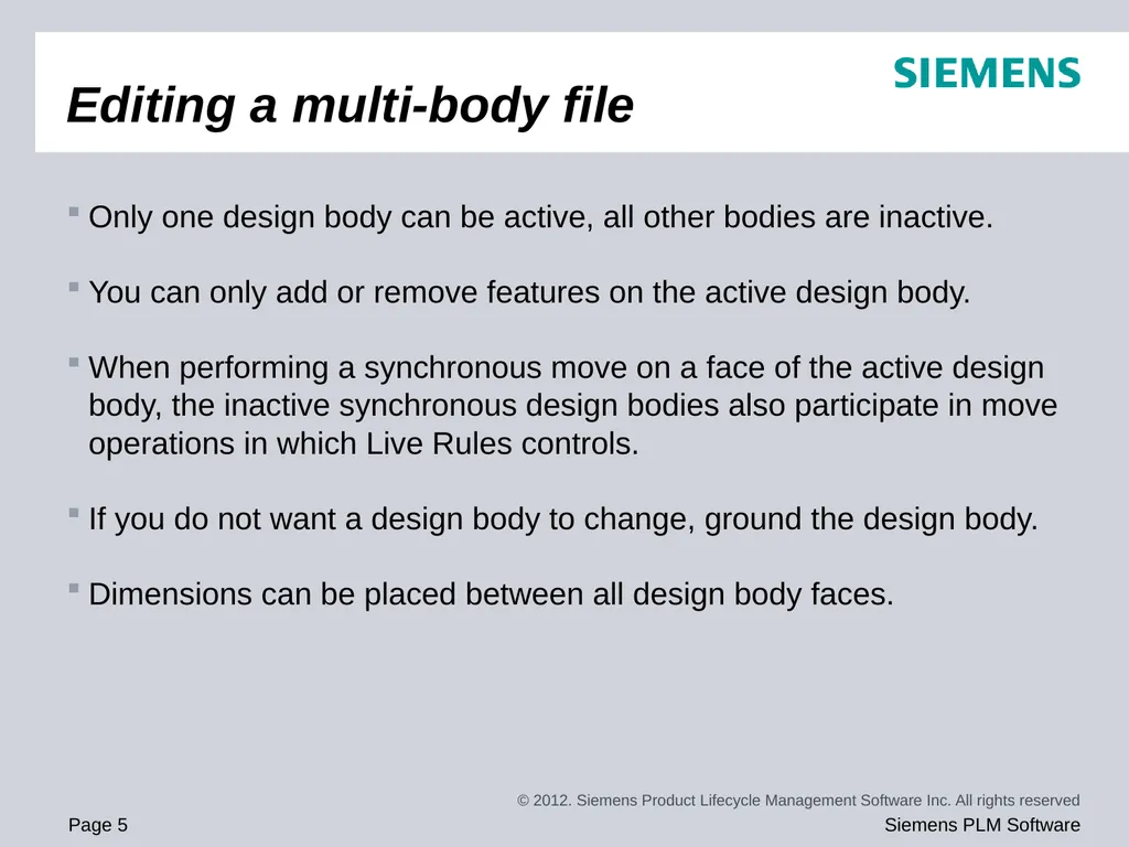 Solid Edge ST5 Training Multi-body modeling - slide 5 of 16
