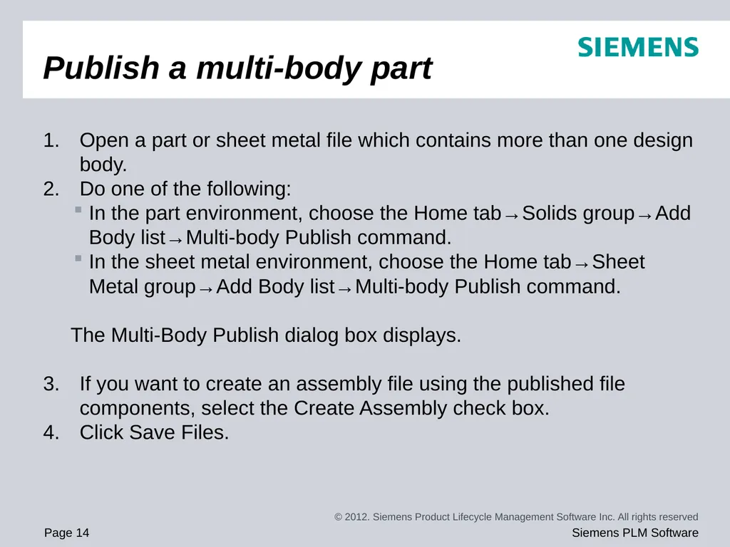Solid Edge ST5 Training Multi-body modeling - slide 14 of 16
