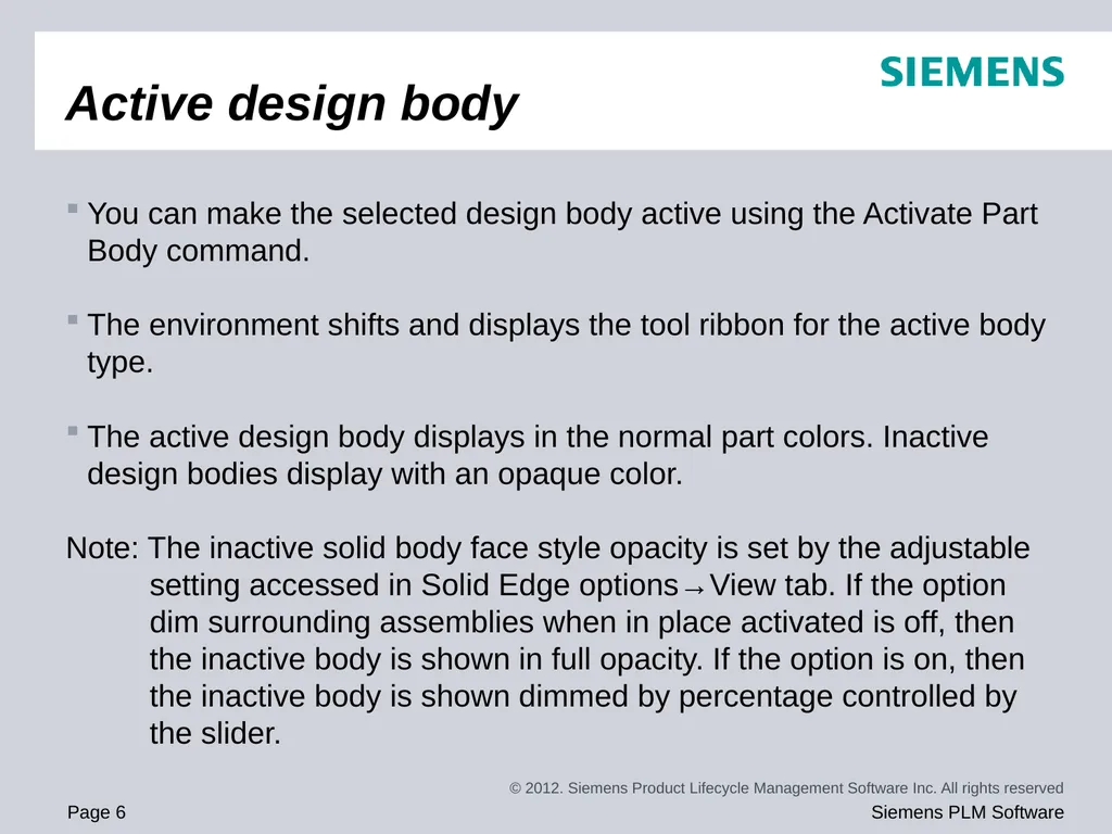 Solid Edge ST5 Training Multi-body modeling - slide 6 of 16