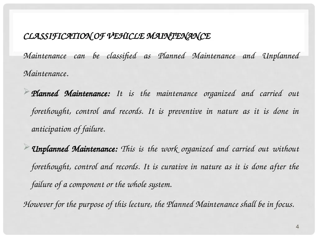 VEHICLE MAINTENANCE AND FIRE PROTECTION AND - slide 4 of 26
