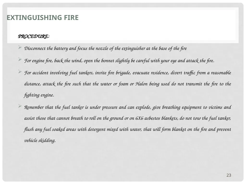 VEHICLE MAINTENANCE AND FIRE PROTECTION AND - slide 23 of 26