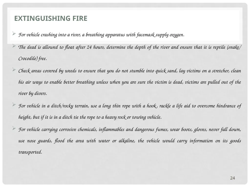 VEHICLE MAINTENANCE AND FIRE PROTECTION AND - slide 24 of 26