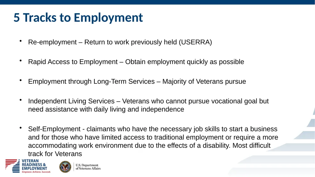 Welcome to VETERAN READINESS & EMPLOYMENT Chapter - slide 7 of 13