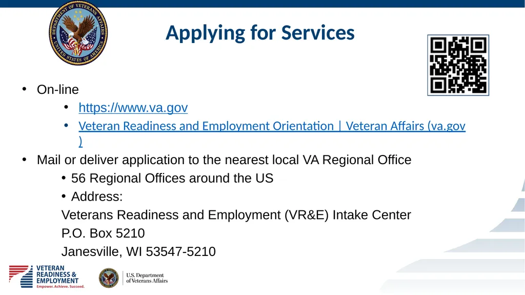Welcome to VETERAN READINESS & EMPLOYMENT Chapter - slide 11 of 13