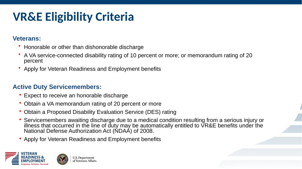 Welcome to VETERAN READINESS & EMPLOYMENT Chapter - slide 4 of 13