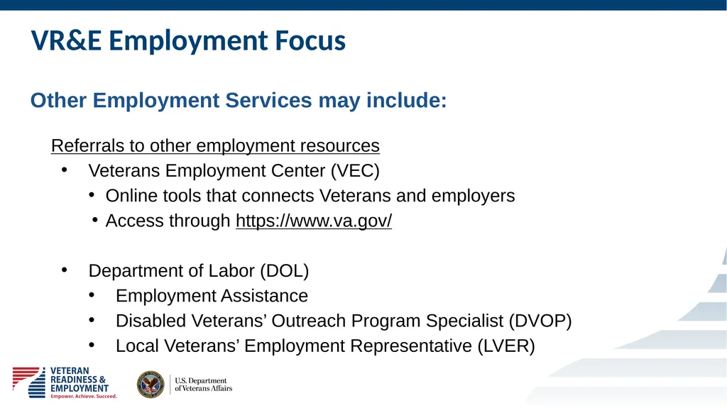 Welcome to VETERAN READINESS & EMPLOYMENT Chapter - slide 10 of 13
