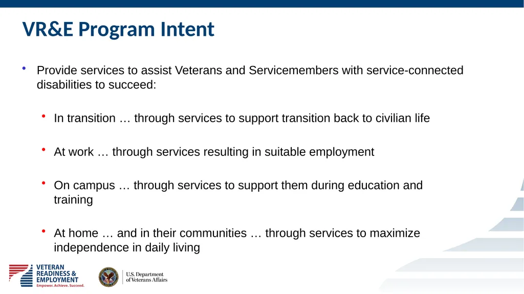 Welcome to VETERAN READINESS & EMPLOYMENT Chapter - slide 3 of 13
