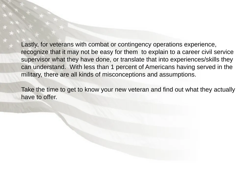 Helping a New Veteran Integrate into Your - slide 10 of 10