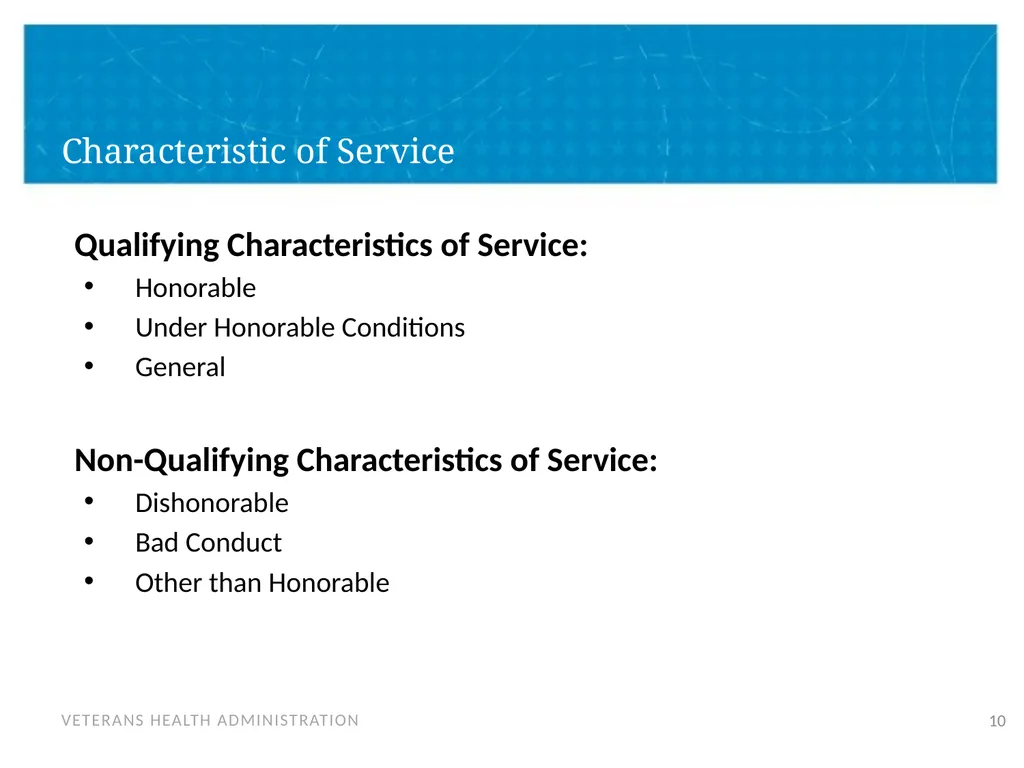 Veteran Eligibility and Enrollment Objectives In - slide 10 of 37
