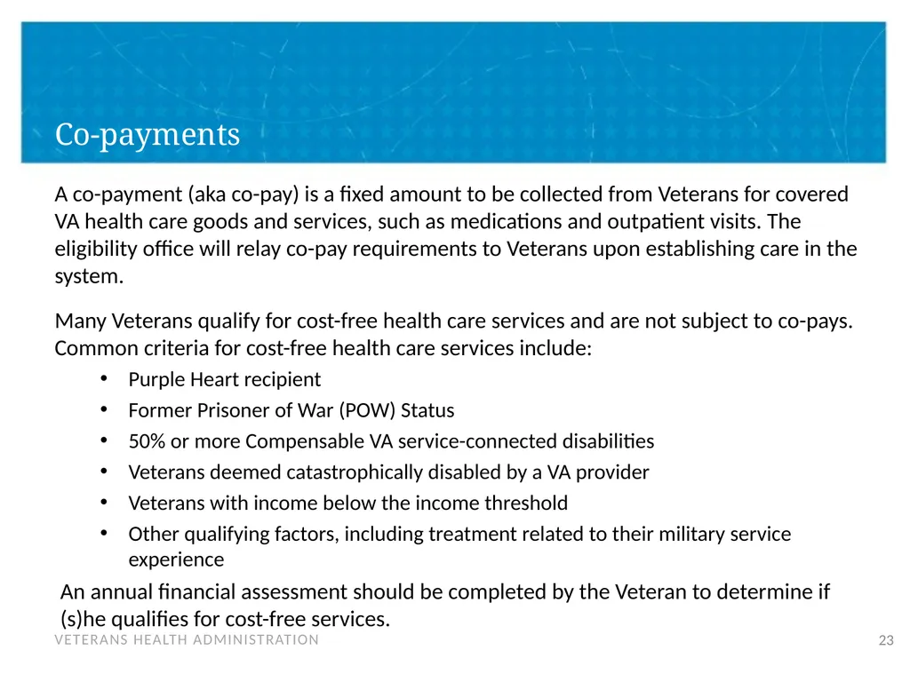Veteran Eligibility and Enrollment Objectives In - slide 23 of 37