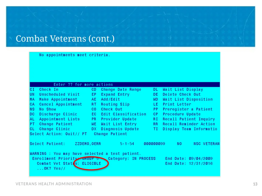 Veteran Eligibility and Enrollment Objectives In - slide 13 of 37