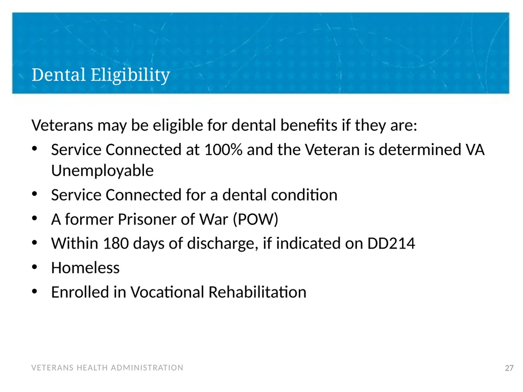 Veteran Eligibility and Enrollment Objectives In - slide 27 of 37