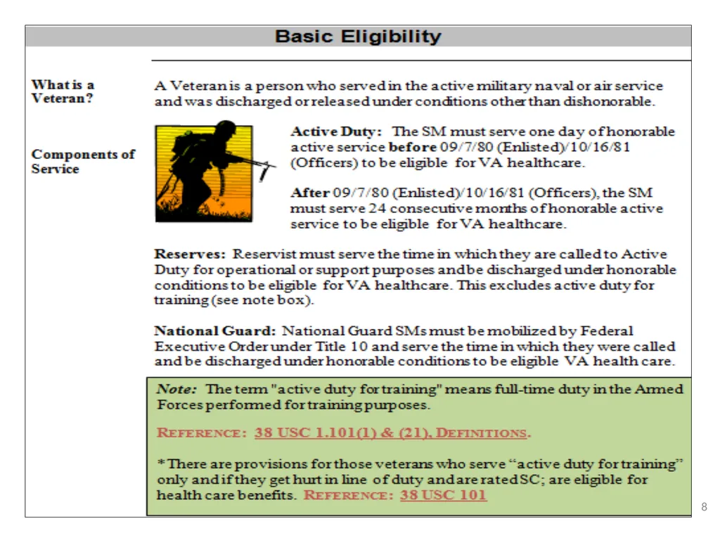 Veteran Eligibility and Enrollment Objectives In - slide 8 of 37