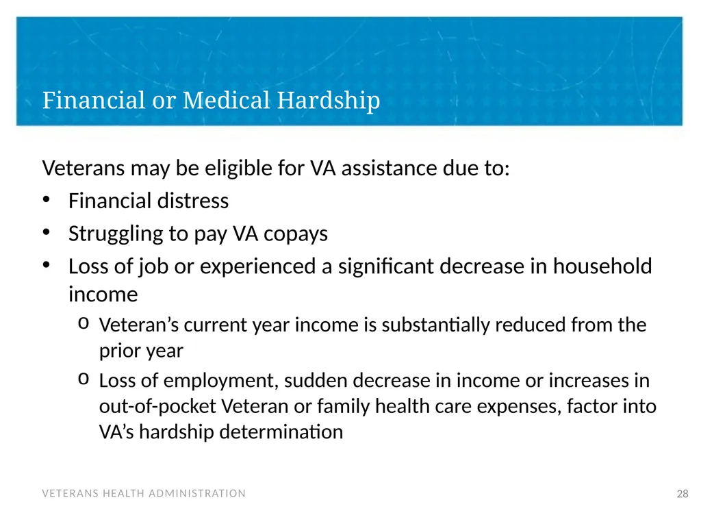 Veteran Eligibility and Enrollment Objectives In - slide 28 of 37