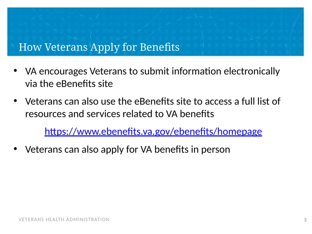 Veteran Eligibility and Enrollment Objectives In - slide 3 of 37