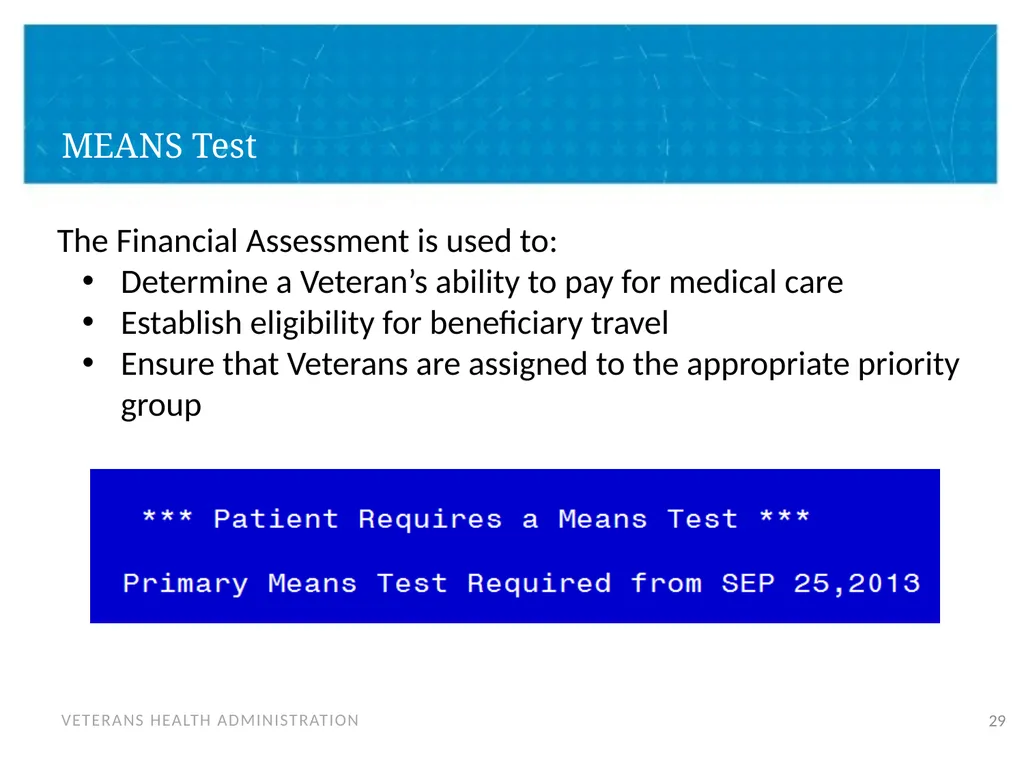 Veteran Eligibility and Enrollment Objectives In - slide 29 of 37