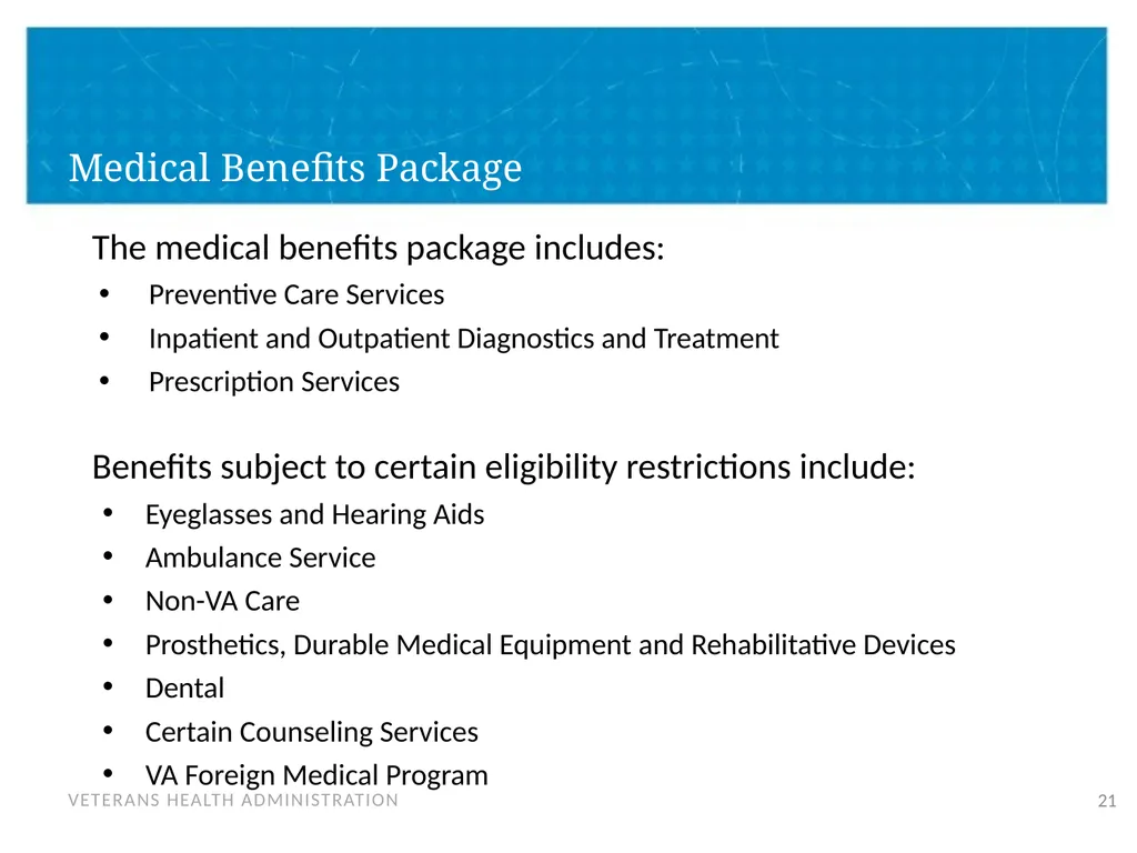 Veteran Eligibility and Enrollment Objectives In - slide 21 of 37