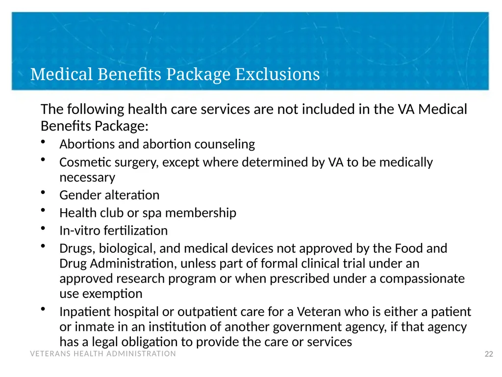 Veteran Eligibility and Enrollment Objectives In - slide 22 of 37