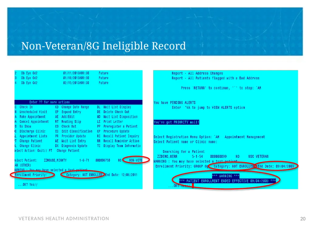 Veteran Eligibility and Enrollment Objectives In - slide 20 of 37