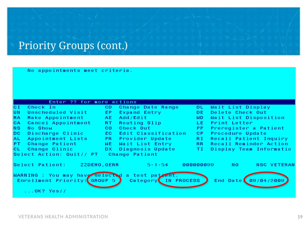 Veteran Eligibility and Enrollment Objectives In - slide 19 of 37