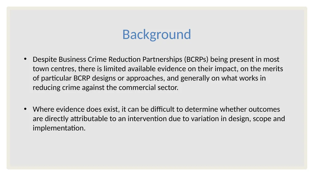 Building an evidence base for BCRPs: Identifying - slide 3 of 10