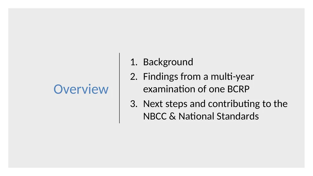 Building an evidence base for BCRPs: Identifying - slide 2 of 10