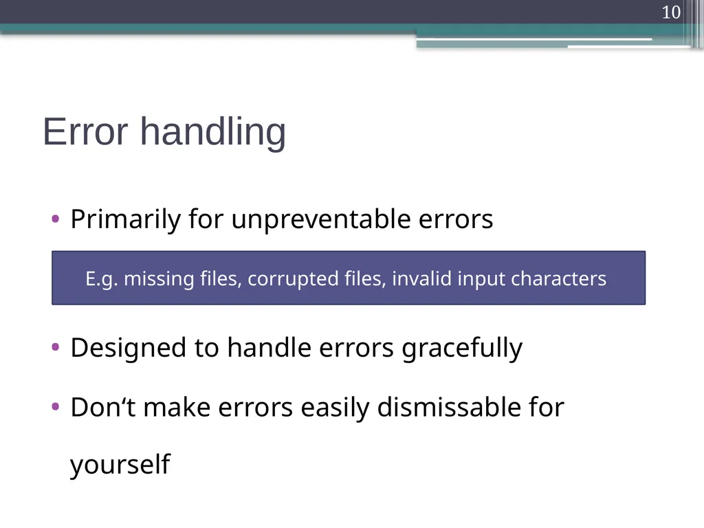 Defensive Programming Defensive Programming 1 - slide 10 of 23