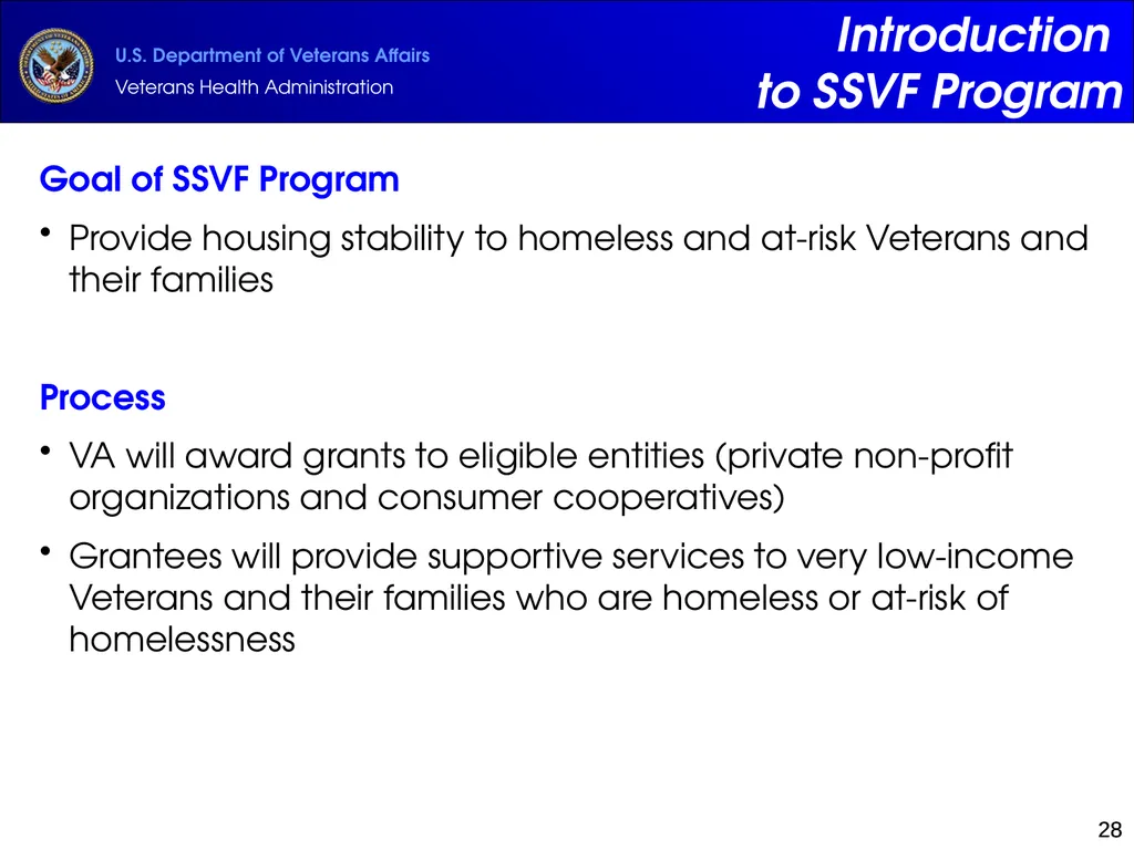 Supportive Services for Veteran Families (SSVF) - slide 28 of 69