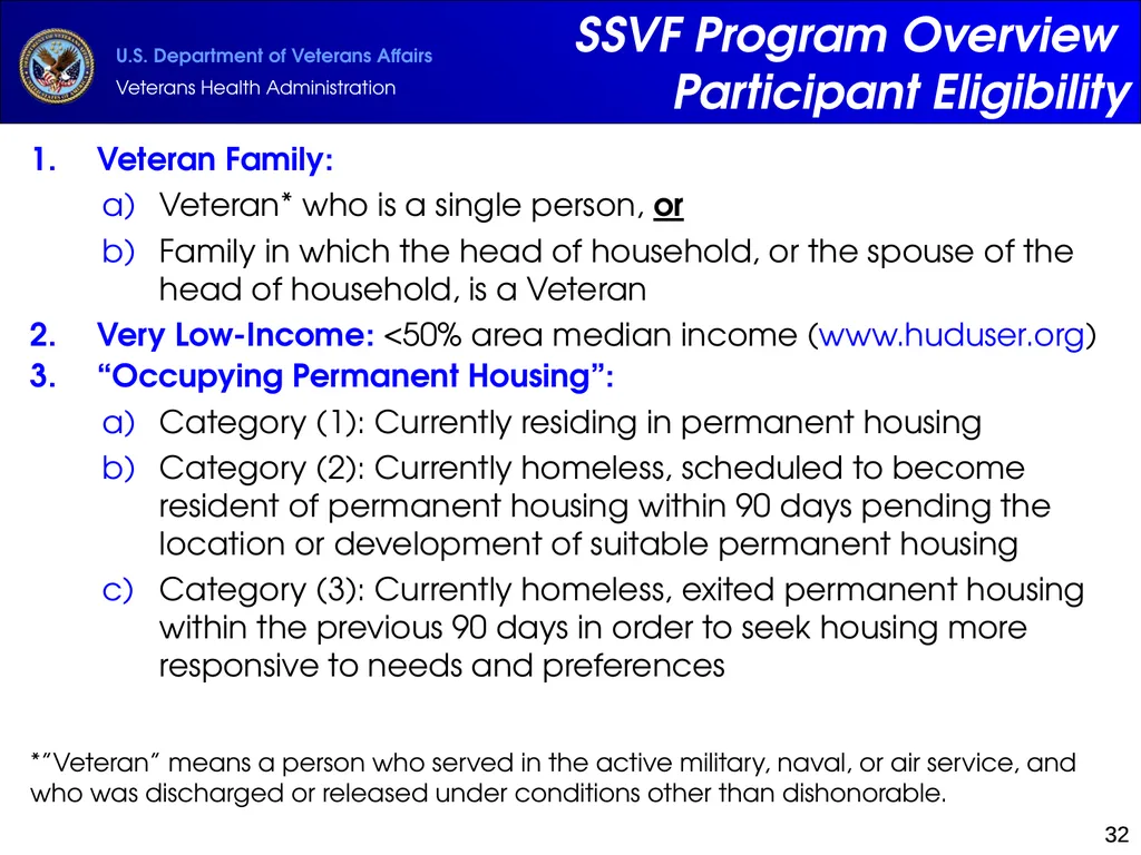 Supportive Services for Veteran Families (SSVF) - slide 32 of 69