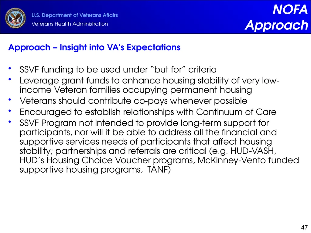 Supportive Services for Veteran Families (SSVF) - slide 47 of 69