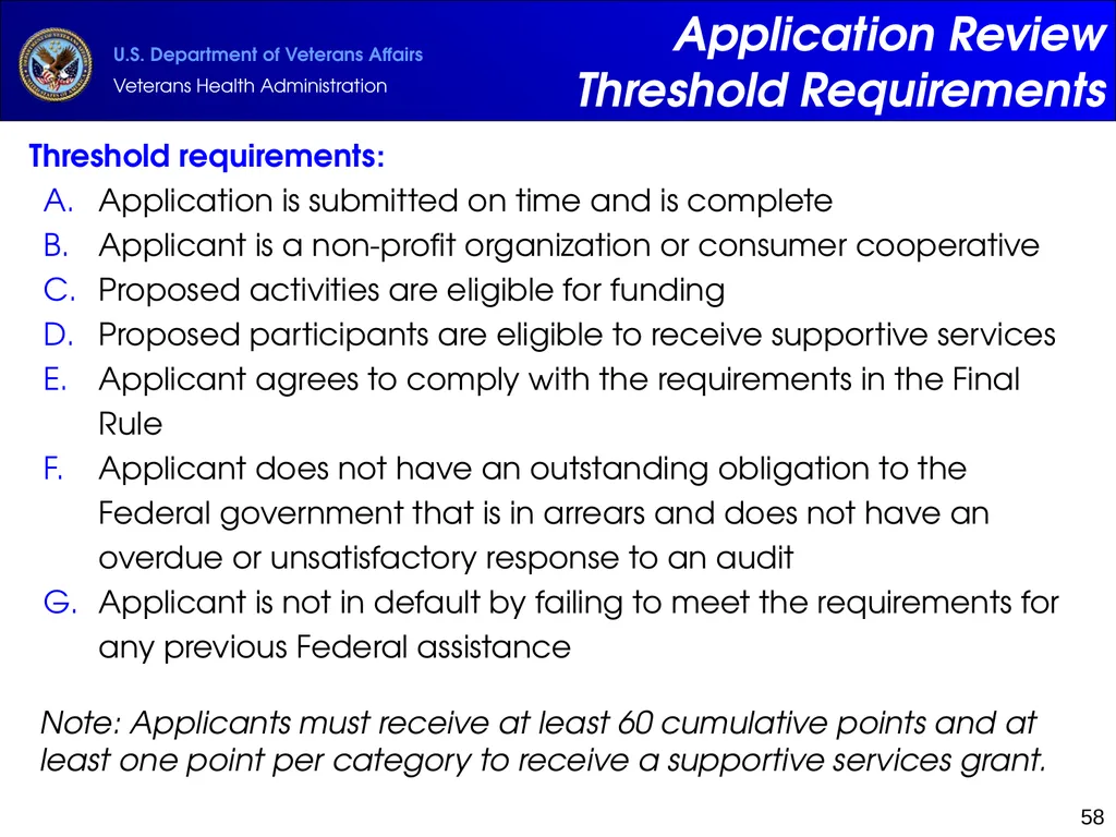 Supportive Services for Veteran Families (SSVF) - slide 58 of 69