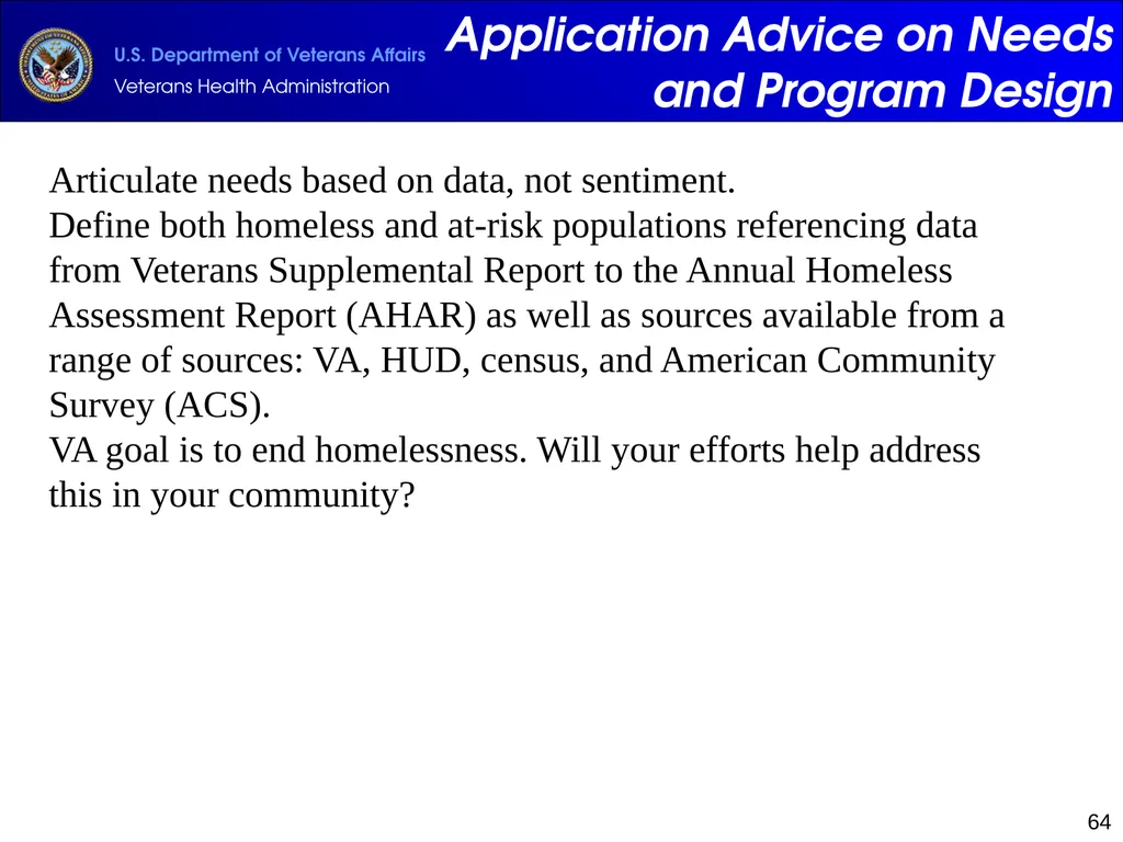 Supportive Services for Veteran Families (SSVF) - slide 64 of 69