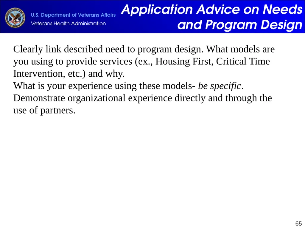 Supportive Services for Veteran Families (SSVF) - slide 65 of 69