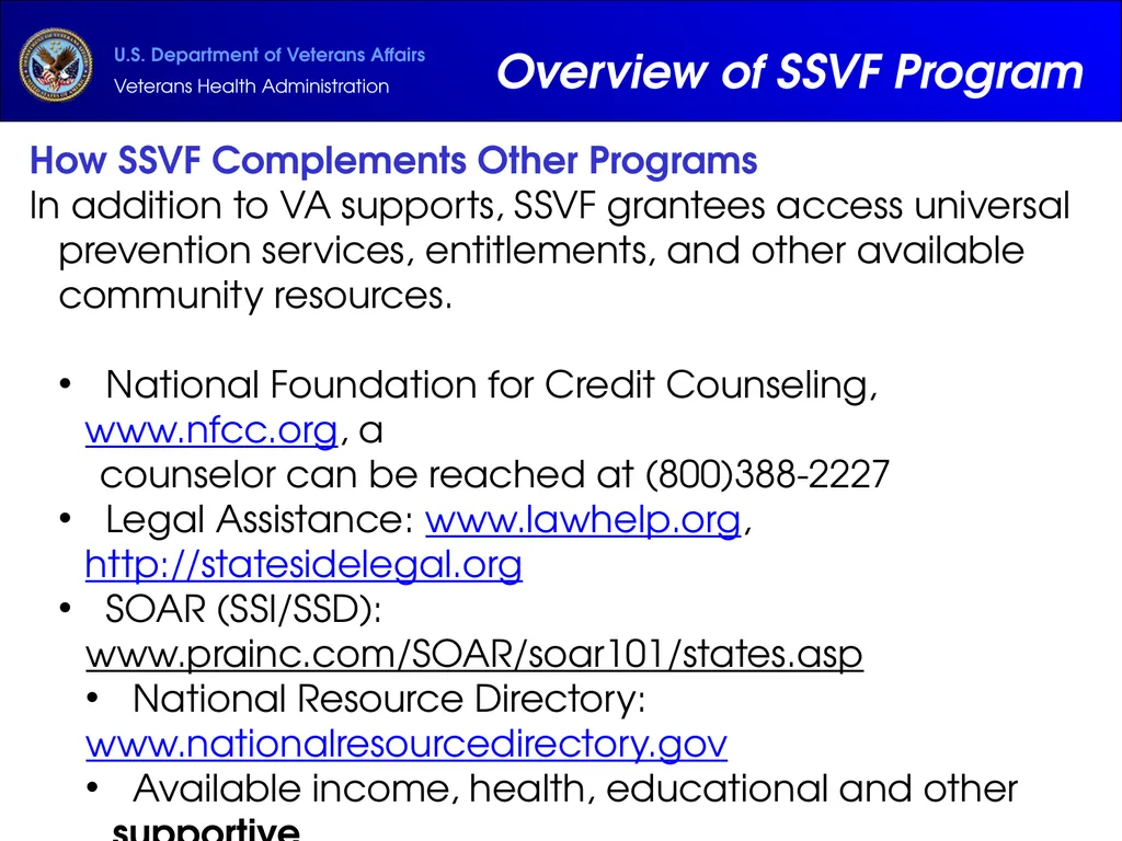 Supportive Services for Veteran Families (SSVF) - slide 41 of 69