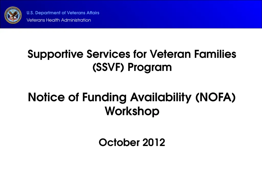 Supportive Services for Veteran Families (SSVF) - slide 1 of 69