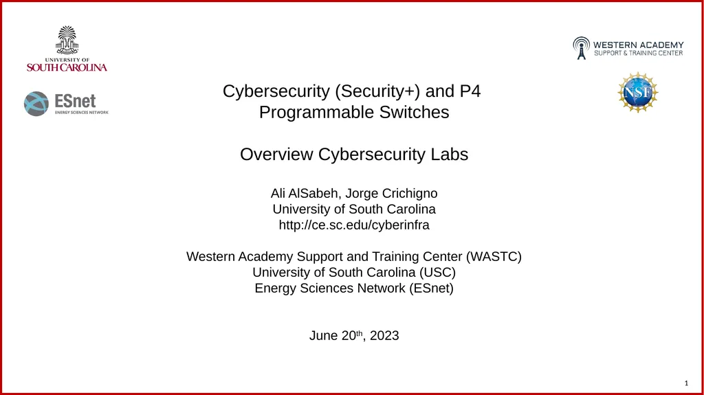 1 Cybersecurity (Security+) and P4 Programmable - slide 1 of 8