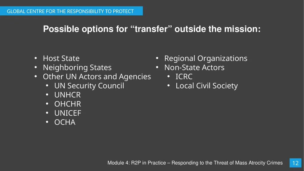 Module 4: R2P in Practice – Responding to the - slide 13 of 19