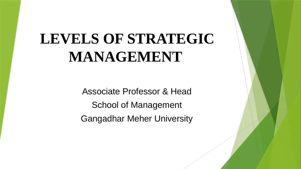 LEVELS OF STRATEGIC MANAGEMENT Associate Professor - slide 1 of 8