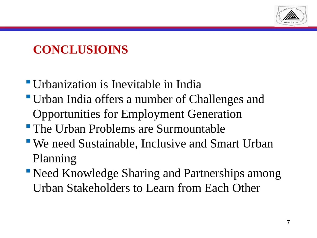 URBAN CHALLENGES AND OPPORTUNITIES IN INDIA - slide 7 of 8