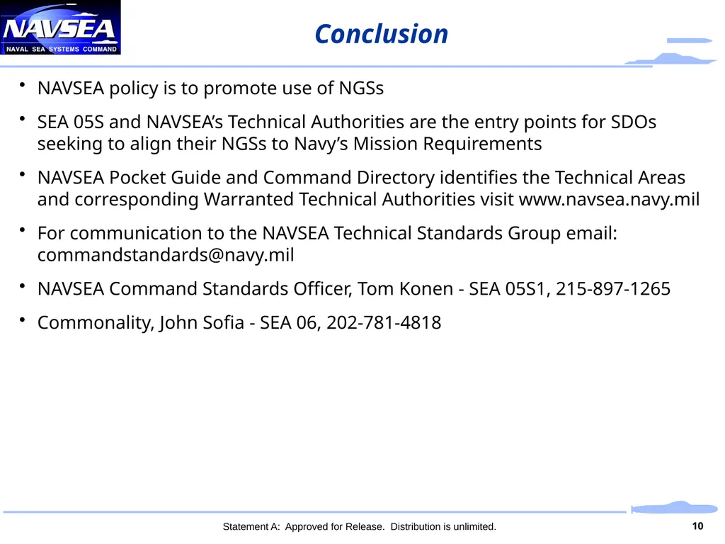 Aligning Standards to Support Navy Missions - slide 10 of 10